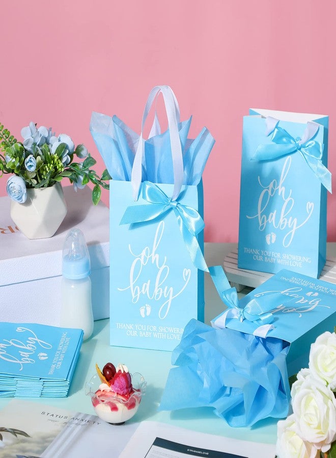 PerKoop 25 Packs Baby Shower Gifts Bags Bulk Baby Shower Party Favor Bags with Handle Paper and 25 Sheets Decorative Tissue Paper for Guests Gender Reveal Supply(Blue) - Image 5